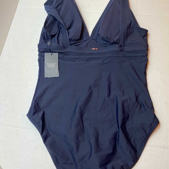 NWT Tommy Hilfiger Navy Plunge One Piece - Size 16 Swimsuit - Picture 4 of 4